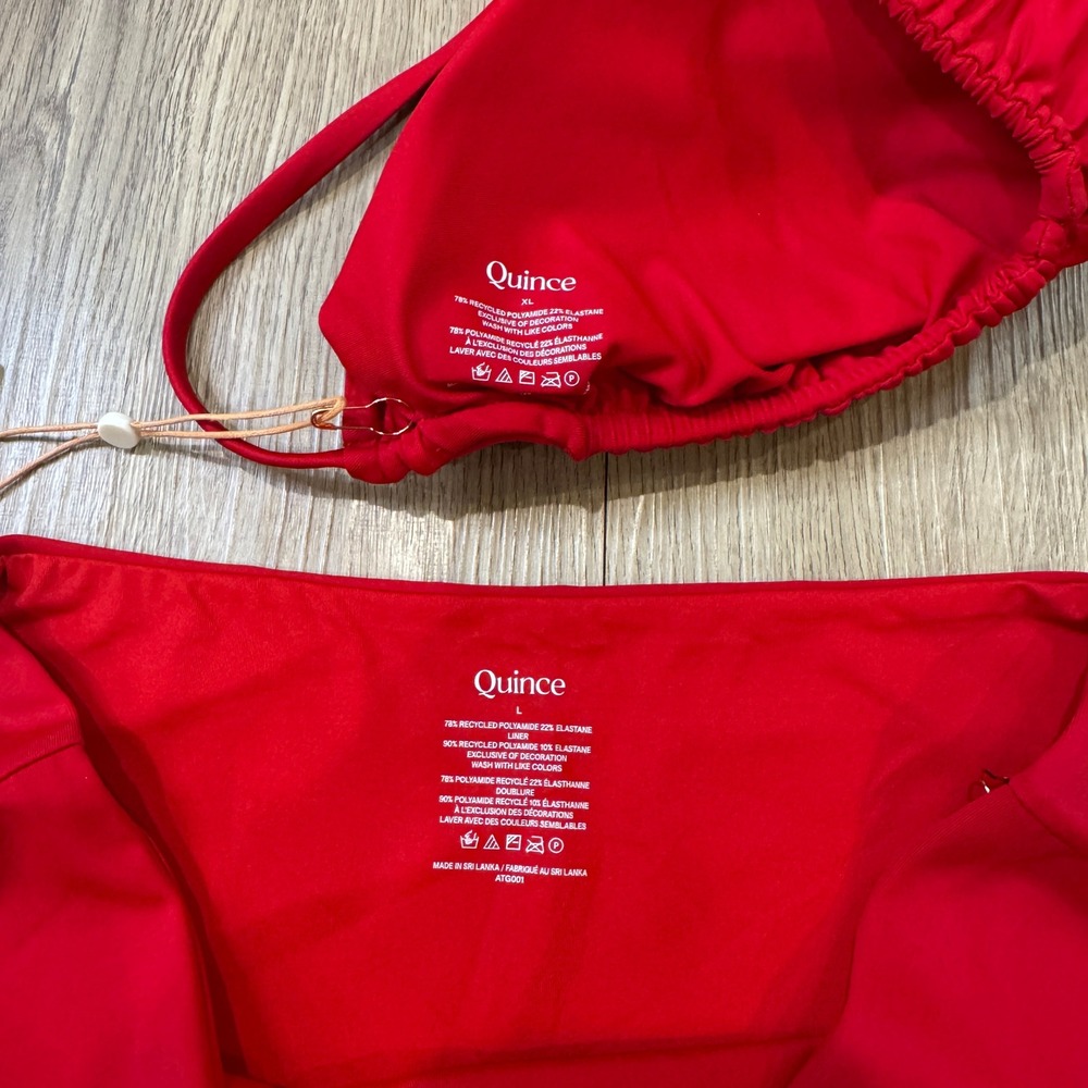 Quince Cherry Red Bikini Set Triangle Halter Top XL High Waisted Bottoms L NWT - Picture 5 of 6